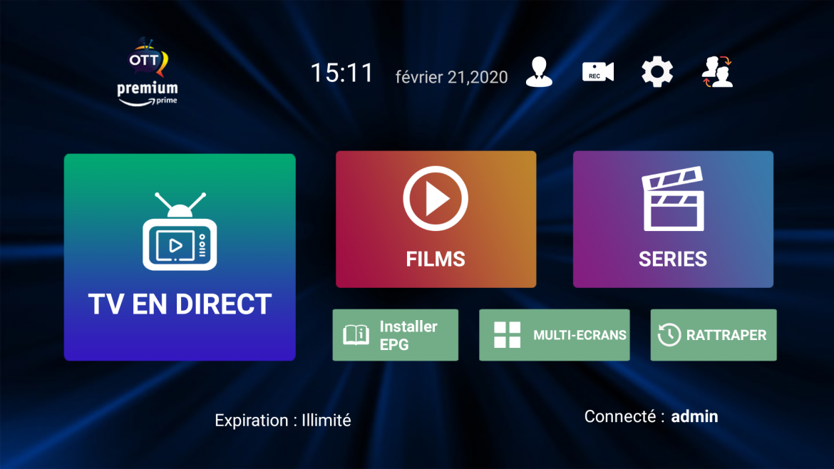 Écran d’accueil Smarters Player Pro v4.0