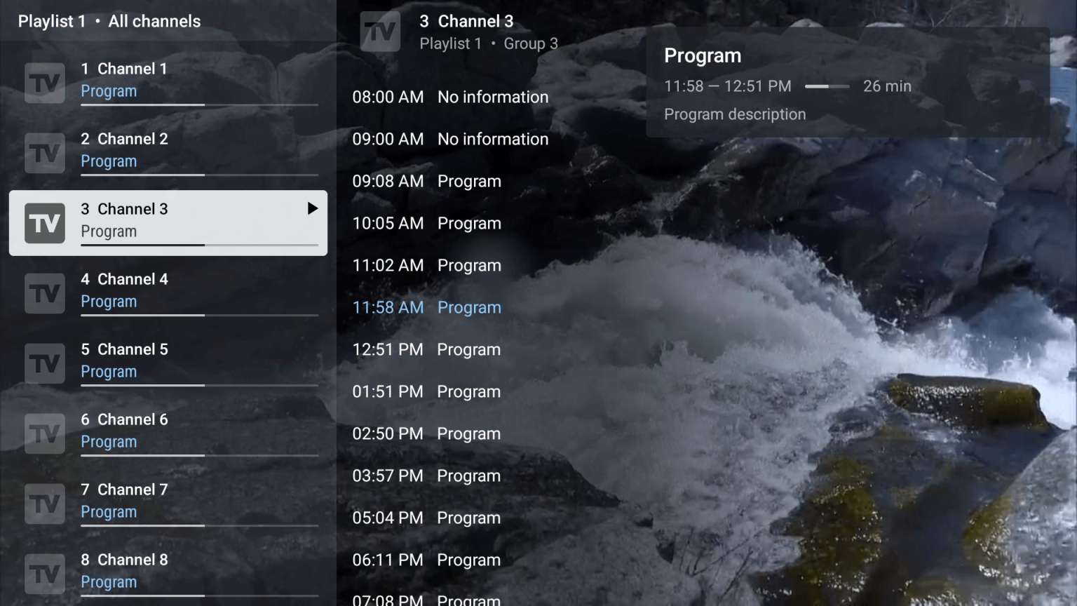 Interface Premium OTT dans TiviMate sur Android